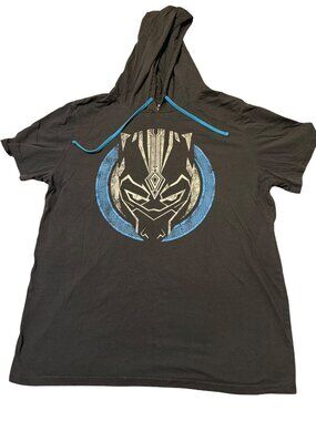 Marvel Black Panther Graphic Hooded T Shirt Black Blue Hoodie Short Sleeves 2XL